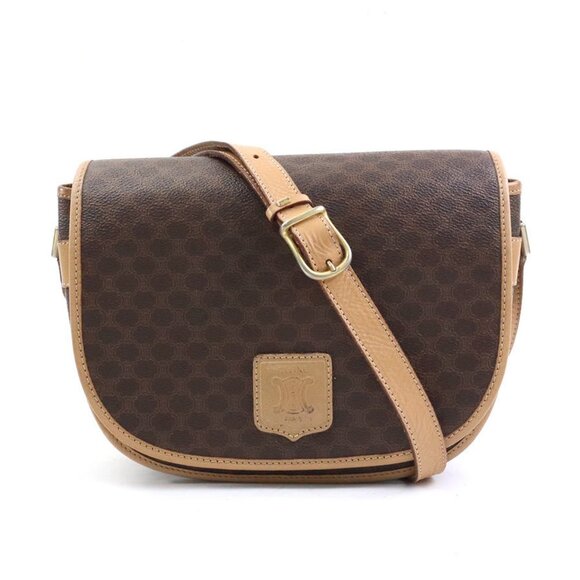 CELINE Brown Coated Canvas Shoulder Bag - Picture 1 of 5